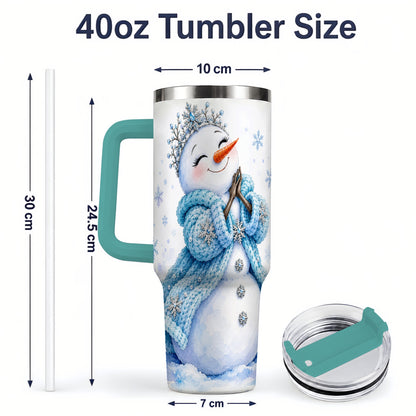 #pl[40oz|Green] Winter Snowman 40oz Tumbler, Blue Snowflake Artwork for Seasonal Use