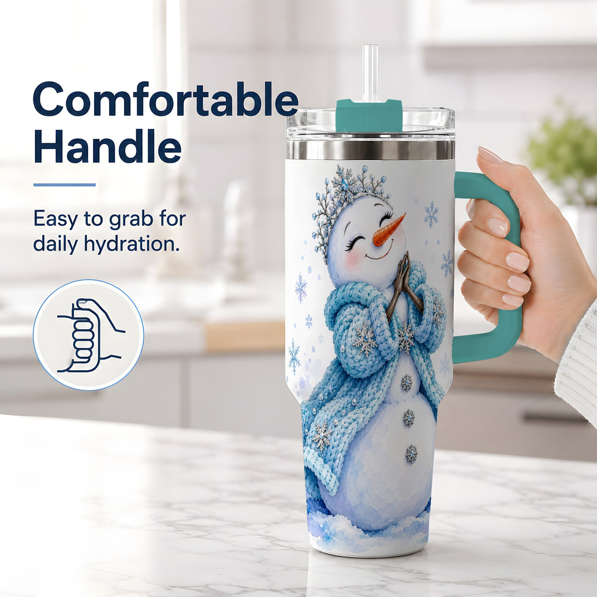 #pl[40oz|Green] Winter Snowman 40oz Tumbler, Blue Snowflake Artwork for Seasonal Use