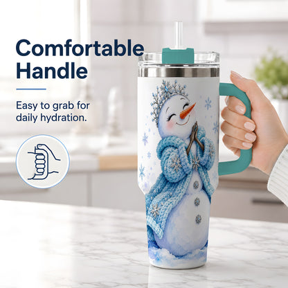 #pl[40oz|Green] Winter Snowman 40oz Tumbler, Blue Snowflake Artwork for Seasonal Use