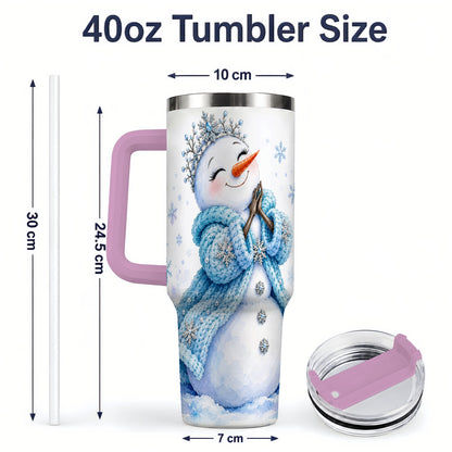 #pl[40oz|Pink] Winter Snowman 40oz Tumbler, Blue Snowflake Artwork for Seasonal Use