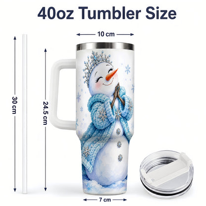 #pl[40oz|White] Winter Snowman 40oz Tumbler, Blue Snowflake Artwork for Seasonal Use