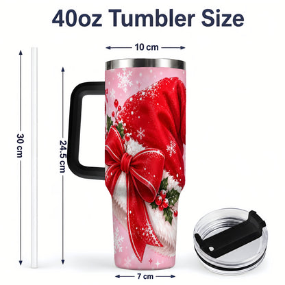 #pl[40oz|Black] Santa Hat Tumbler, 40oz Tumbler with Red Bow and Snowflake Artwork