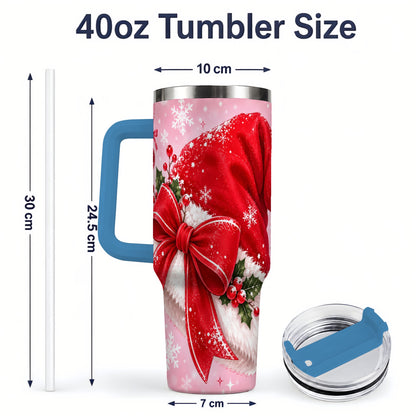 #pl[40oz|Blue] Santa Hat Tumbler, 40oz Tumbler with Red Bow and Snowflake Artwork
