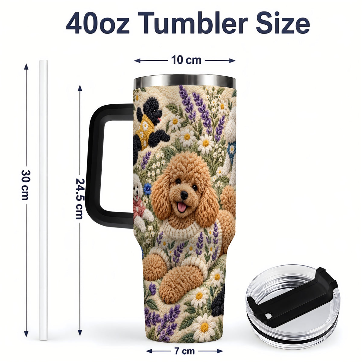 #pl[40oz|Black] Poodle Floral Tumbler, 40oz Tumbler with Lavender Meadow Artwork
