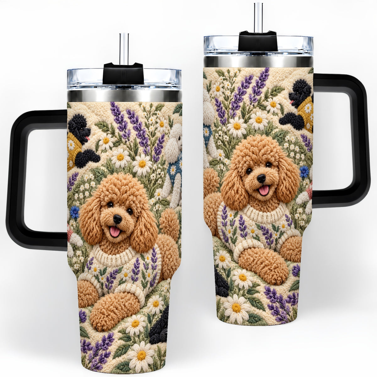 #pl[40oz|Black] Poodle Floral Tumbler, 40oz Tumbler with Lavender Meadow Artwork