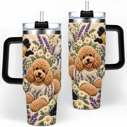 #pl[40oz|Black] Poodle Floral Tumbler, 40oz Tumbler with Lavender Meadow Artwork