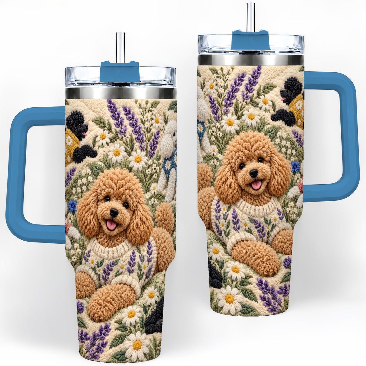 #pl[40oz|Blue] Poodle Floral Tumbler, 40oz Tumbler with Lavender Meadow Artwork