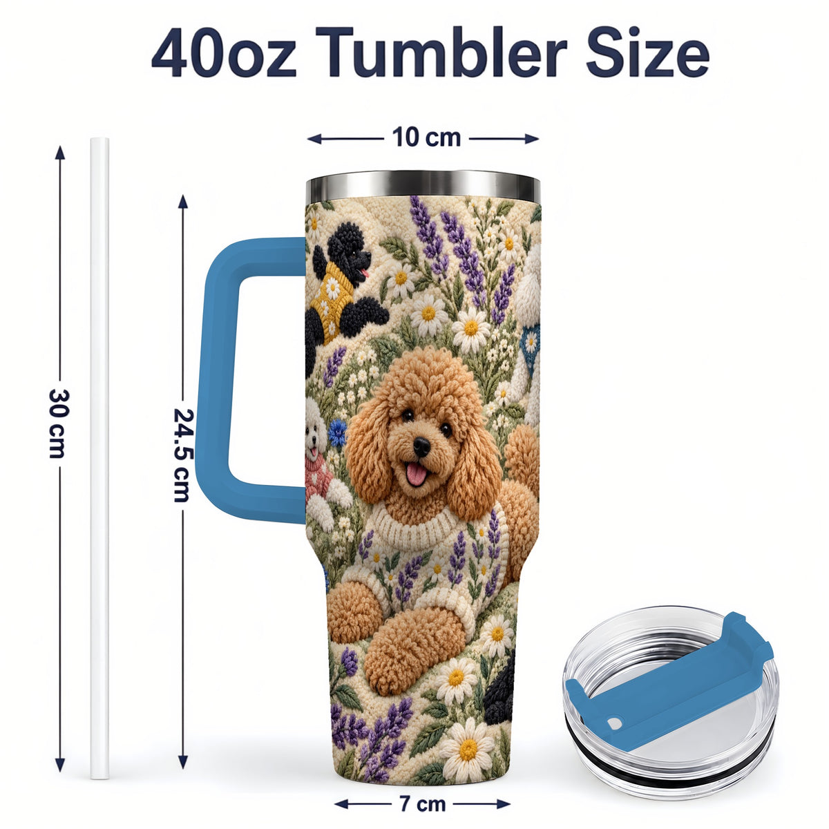 #pl[40oz|Blue] Poodle Floral Tumbler, 40oz Tumbler with Lavender Meadow Artwork