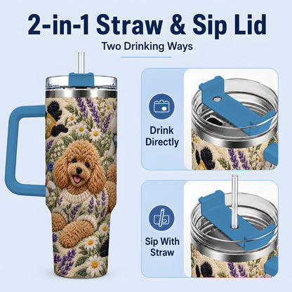 #pl[40oz|Blue] Poodle Floral Tumbler, 40oz Tumbler with Lavender Meadow Artwork