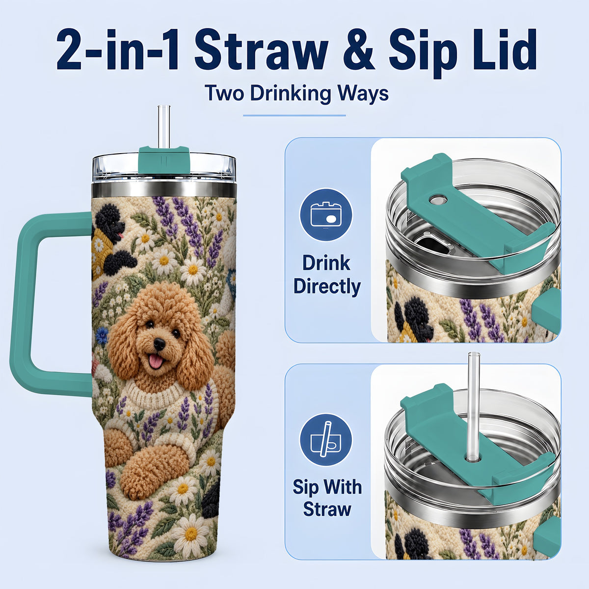 #pl[40oz|Green] Poodle Floral Tumbler, 40oz Tumbler with Lavender Meadow Artwork