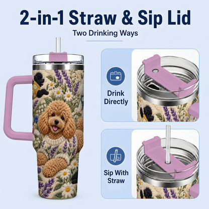 #pl[40oz|Pink] Poodle Floral Tumbler, 40oz Tumbler with Lavender Meadow Artwork
