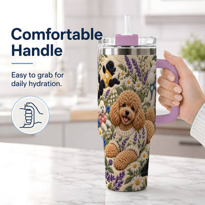 #pl[40oz|Pink] Poodle Floral Tumbler, 40oz Tumbler with Lavender Meadow Artwork