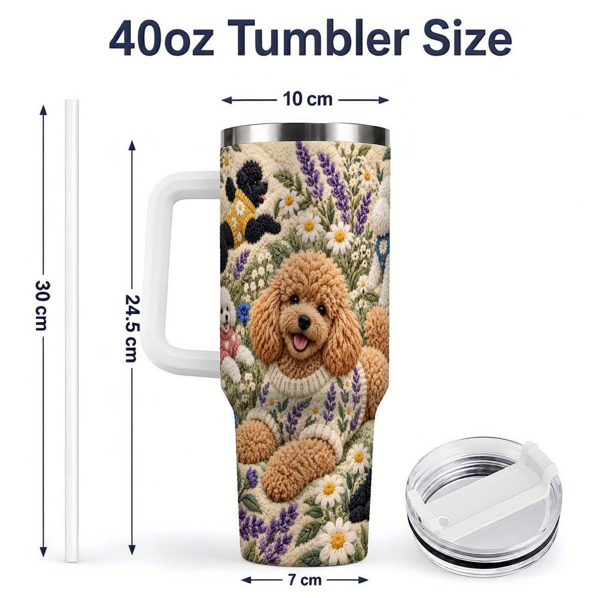 #pl[40oz|White] Poodle Floral Tumbler, 40oz Tumbler with Lavender Meadow Artwork