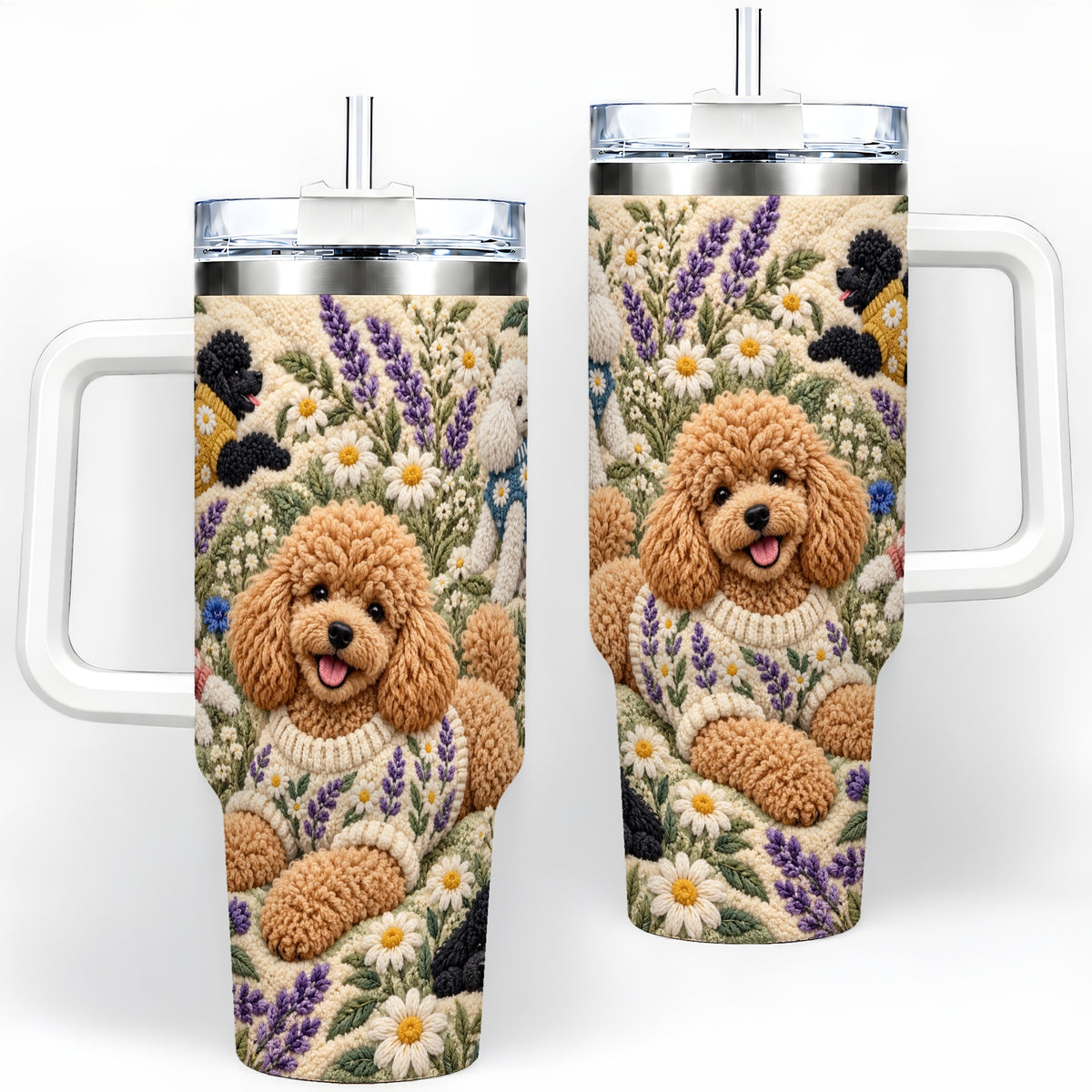 Poodle Floral Tumbler, 40oz Tumbler with Lavender Meadow Artwork