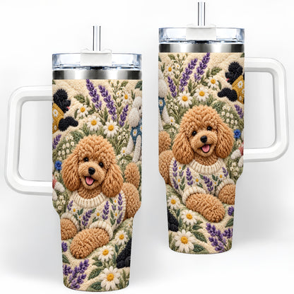 Poodle Floral Tumbler, 40oz Tumbler with Lavender Meadow Artwork