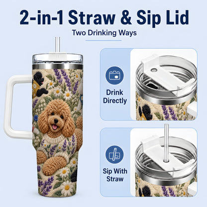 #pl[40oz|White] Poodle Floral Tumbler, 40oz Tumbler with Lavender Meadow Artwork