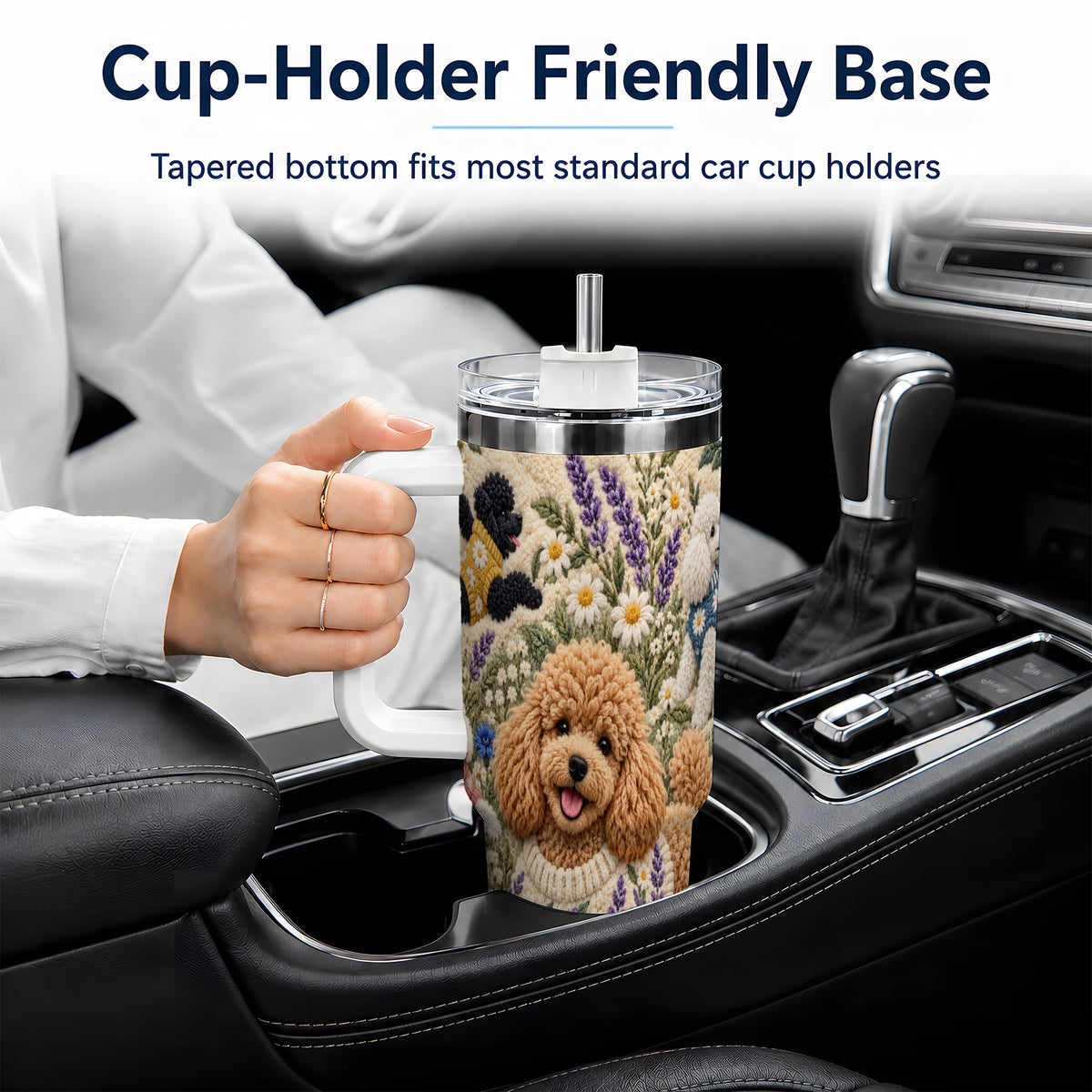 #pl[40oz|White] Poodle Floral Tumbler, 40oz Tumbler with Lavender Meadow Artwork
