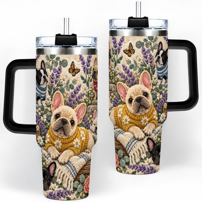 #pl[40oz|Black] French Bulldog Tumbler, 40oz Tumbler with Floral Sweater Artwork