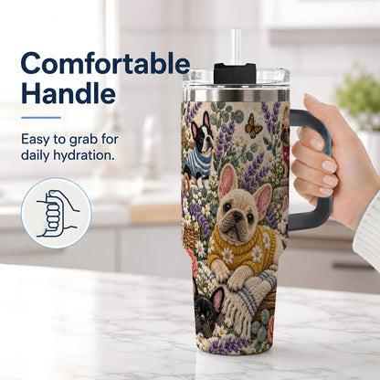 #pl[40oz|Black] French Bulldog Tumbler, 40oz Tumbler with Floral Sweater Artwork