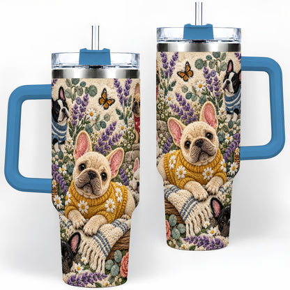 #pl[40oz|Blue] French Bulldog Tumbler, 40oz Tumbler with Floral Sweater Artwork