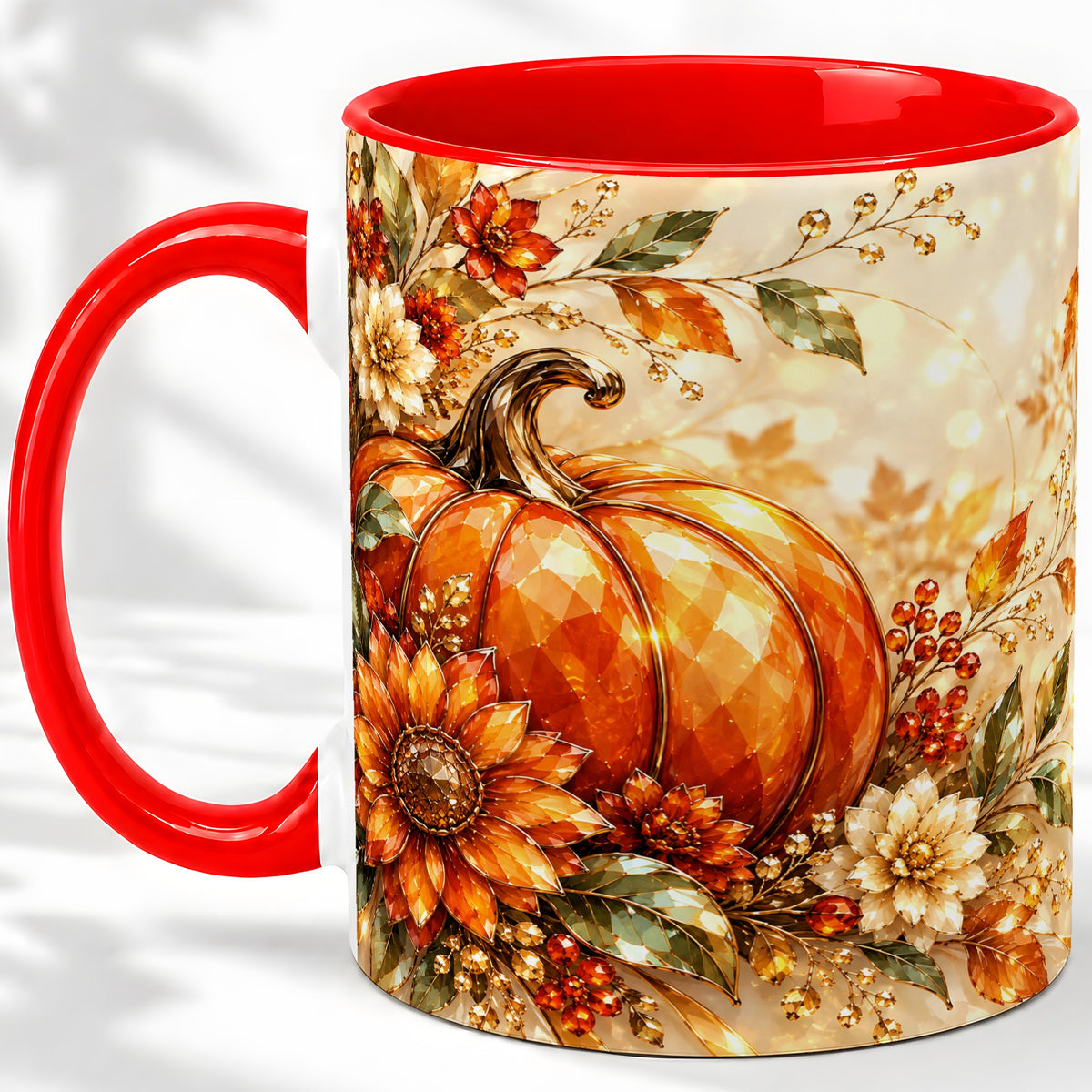 Autumn Pumpkin Ceramic Mug, Floral Fall Artwork for Fall Lovers