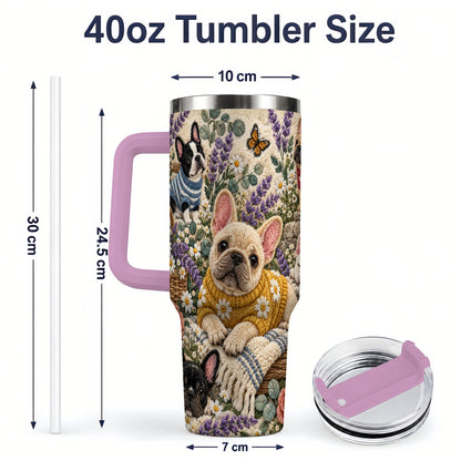 #pl[40oz|Pink] French Bulldog Tumbler, 40oz Tumbler with Floral Sweater Artwork
