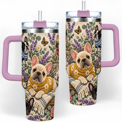#pl[40oz|Pink] French Bulldog Tumbler, 40oz Tumbler with Floral Sweater Artwork