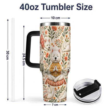 #pl[40oz|Black] White Terrier Tumbler, 40oz Tumbler with Botanical Yoga Artwork