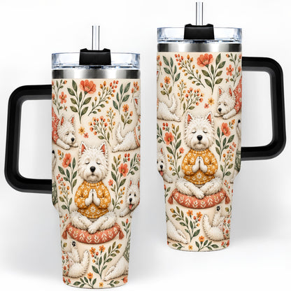 #pl[40oz|Black] White Terrier Tumbler, 40oz Tumbler with Botanical Yoga Artwork