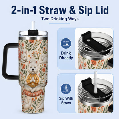 #pl[40oz|Black] White Terrier Tumbler, 40oz Tumbler with Botanical Yoga Artwork