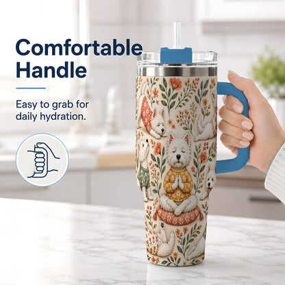 #pl[40oz|Blue] White Terrier Tumbler, 40oz Tumbler with Botanical Yoga Artwork