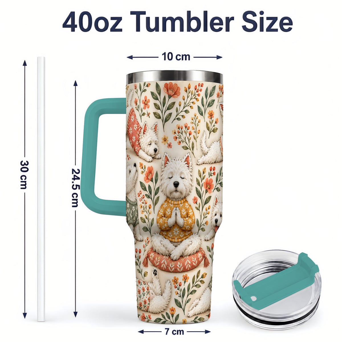 #pl[40oz|Green] White Terrier Tumbler, 40oz Tumbler with Botanical Yoga Artwork