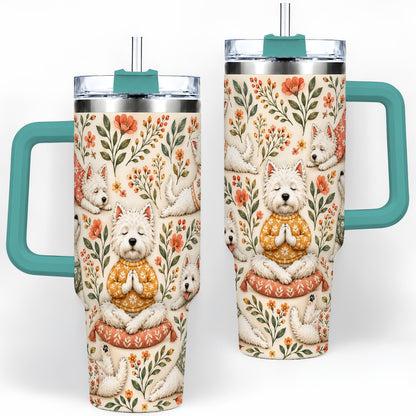 #pl[40oz|Green] White Terrier Tumbler, 40oz Tumbler with Botanical Yoga Artwork