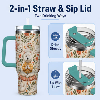 #pl[40oz|Green] White Terrier Tumbler, 40oz Tumbler with Botanical Yoga Artwork