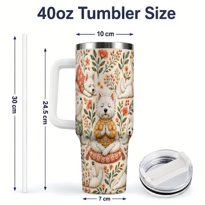 #pl[40oz|White] White Terrier Tumbler, 40oz Tumbler with Botanical Yoga Artwork