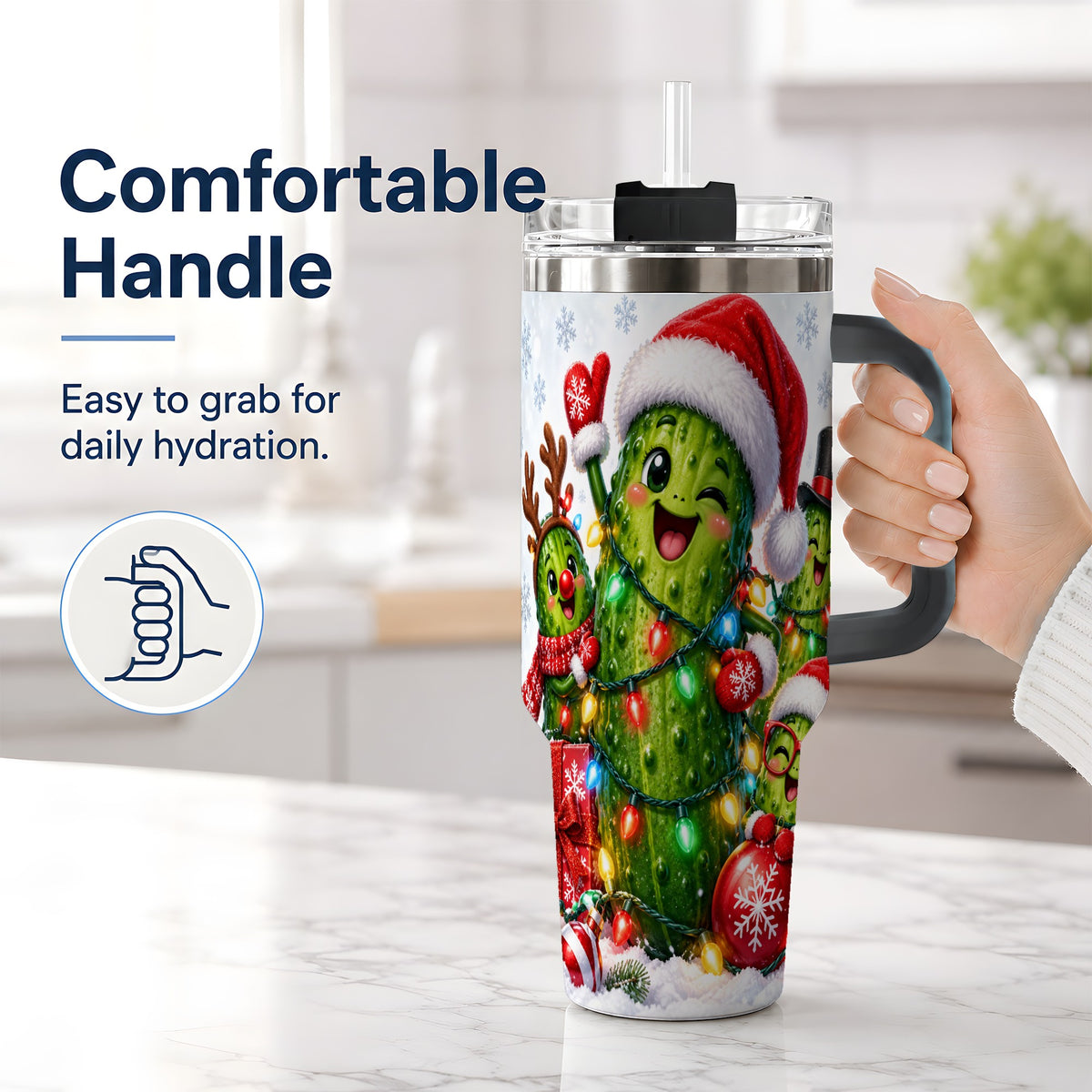 #pl[40oz|Black] Christmas Pickle Tumbler, 40oz Tumbler with Holiday Character Artwork
