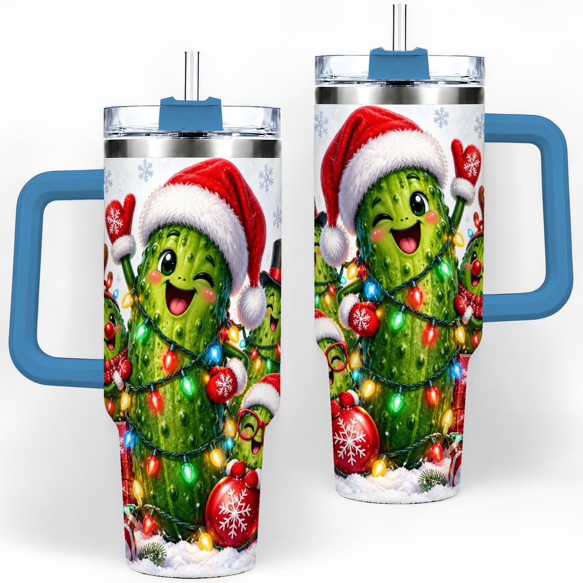 #pl[40oz|Blue] Christmas Pickle Tumbler, 40oz Tumbler with Holiday Character Artwork
