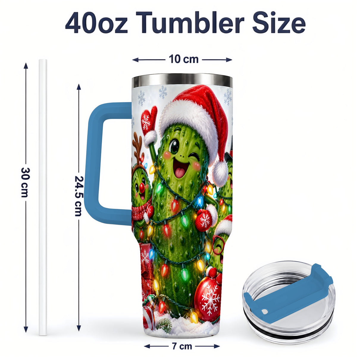 #pl[40oz|Blue] Christmas Pickle Tumbler, 40oz Tumbler with Holiday Character Artwork