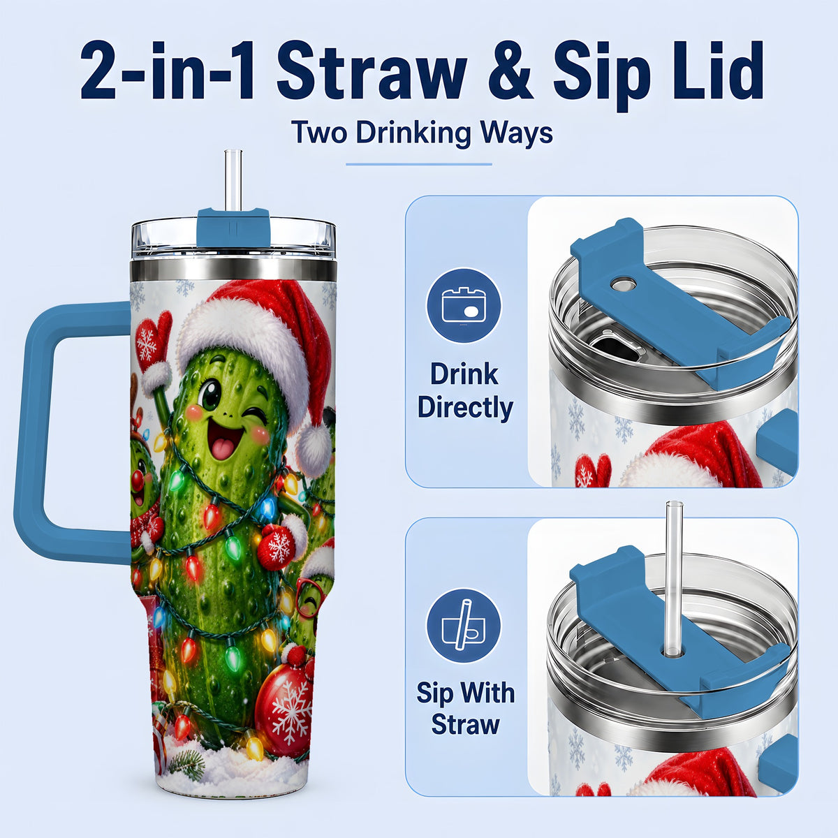 #pl[40oz|Blue] Christmas Pickle Tumbler, 40oz Tumbler with Holiday Character Artwork