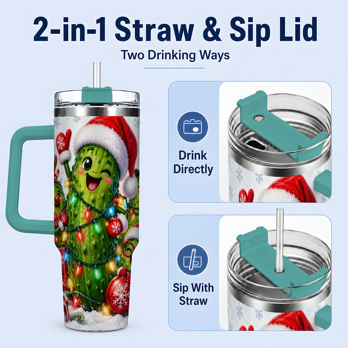 #pl[40oz|Green] Christmas Pickle Tumbler, 40oz Tumbler with Holiday Character Artwork