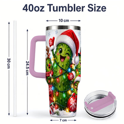 #pl[40oz|Pink] Christmas Pickle Tumbler, 40oz Tumbler with Holiday Character Artwork
