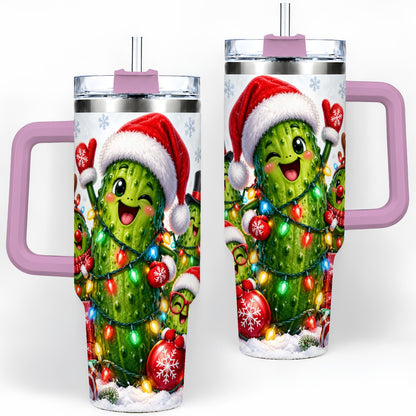 #pl[40oz|Pink] Christmas Pickle Tumbler, 40oz Tumbler with Holiday Character Artwork
