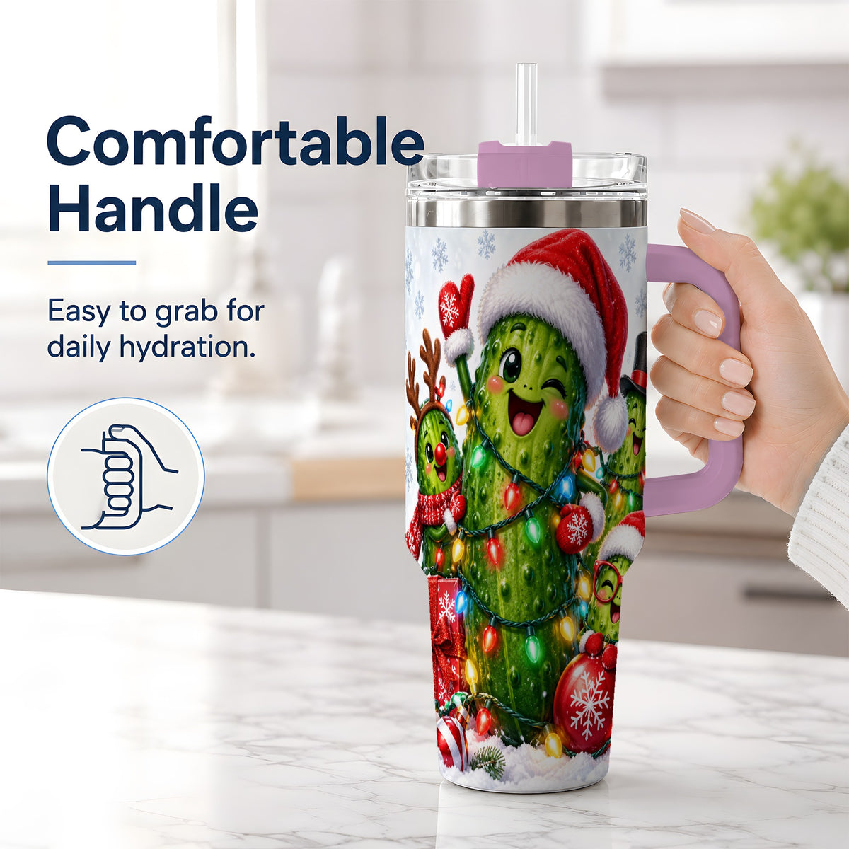 #pl[40oz|Pink] Christmas Pickle Tumbler, 40oz Tumbler with Holiday Character Artwork