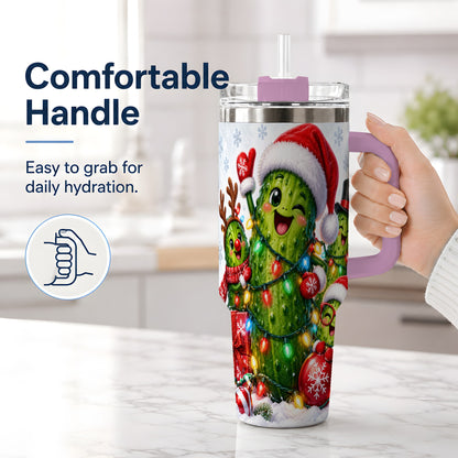 #pl[40oz|Pink] Christmas Pickle Tumbler, 40oz Tumbler with Holiday Character Artwork