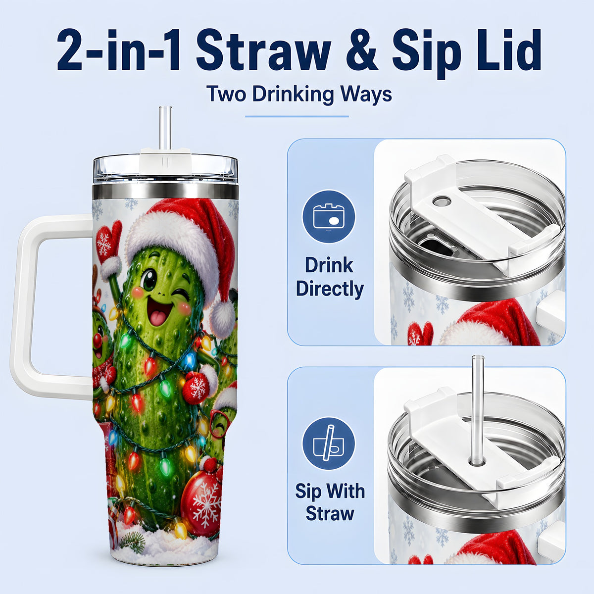 #pl[40oz|White] Christmas Pickle Tumbler, 40oz Tumbler with Holiday Character Artwork