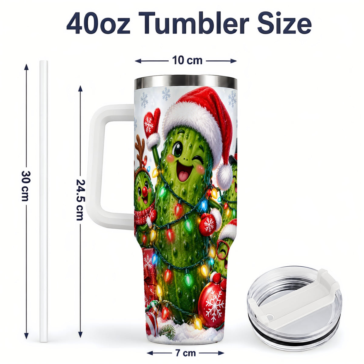 #pl[40oz|White] Christmas Pickle Tumbler, 40oz Tumbler with Holiday Character Artwork