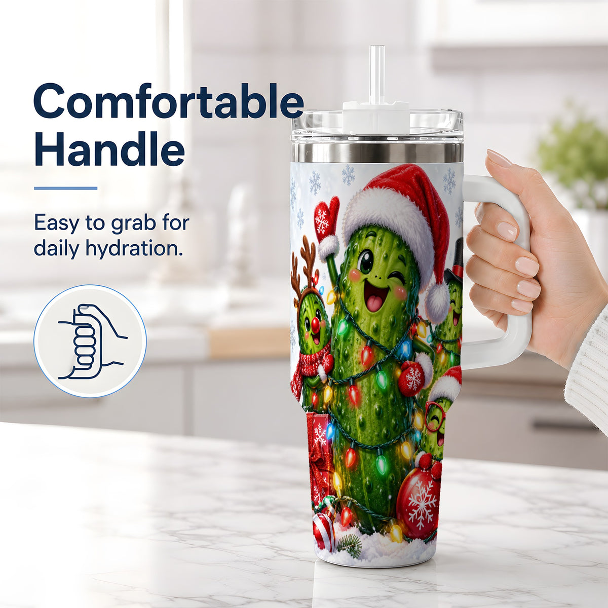 #pl[40oz|White] Christmas Pickle Tumbler, 40oz Tumbler with Holiday Character Artwork