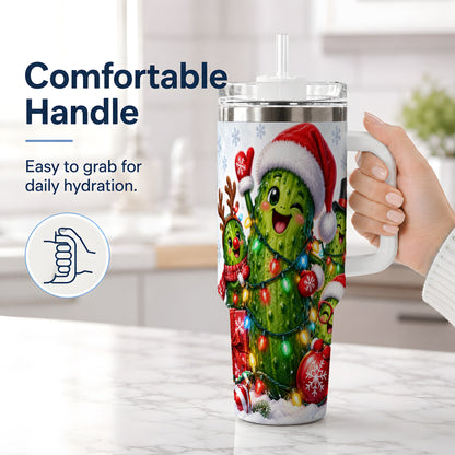#pl[40oz|White] Christmas Pickle Tumbler, 40oz Tumbler with Holiday Character Artwork