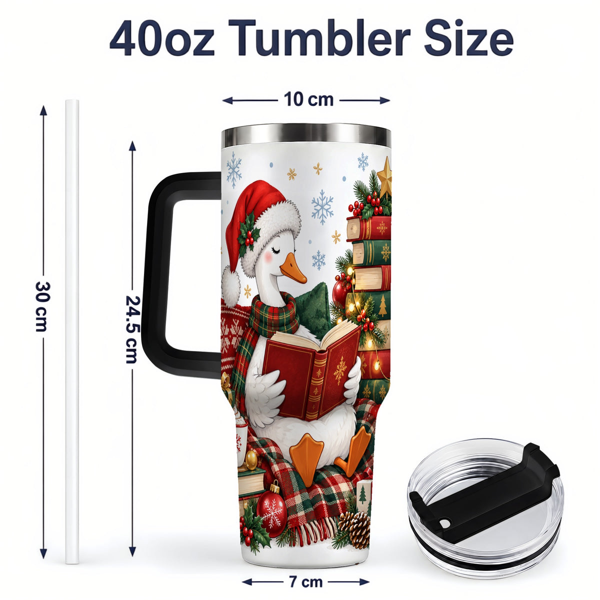 #pl[40oz|Black] Christmas Goose Tumbler, 40oz Tumbler with Cozy Reading Artwork