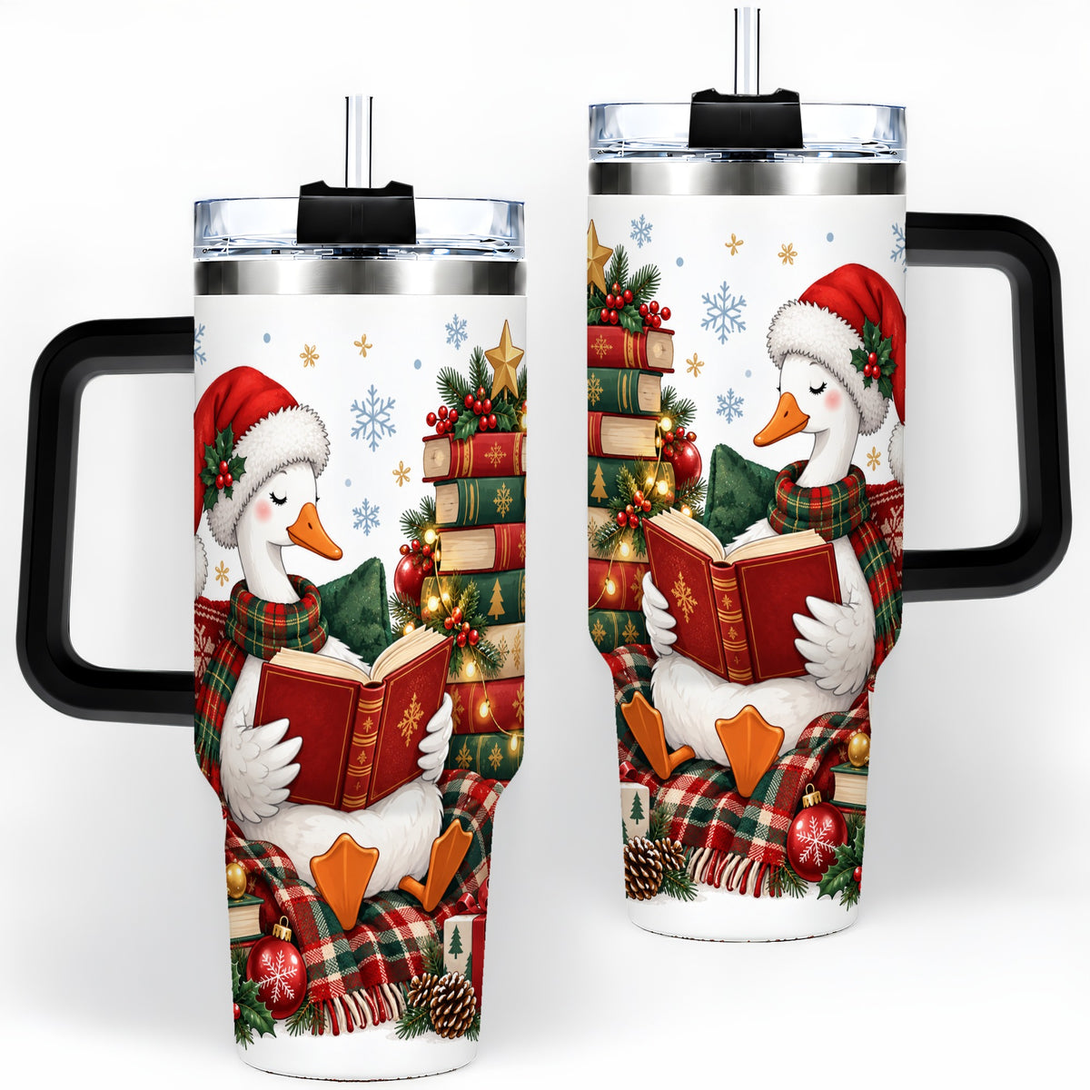 #pl[40oz|Black] Christmas Goose Tumbler, 40oz Tumbler with Cozy Reading Artwork